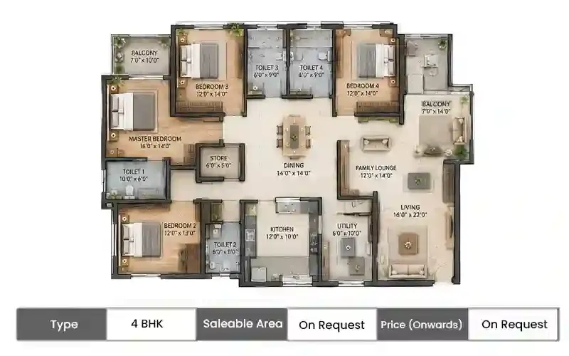 Infinium Altitude 4 BHK floor plan, sq ft saleable area