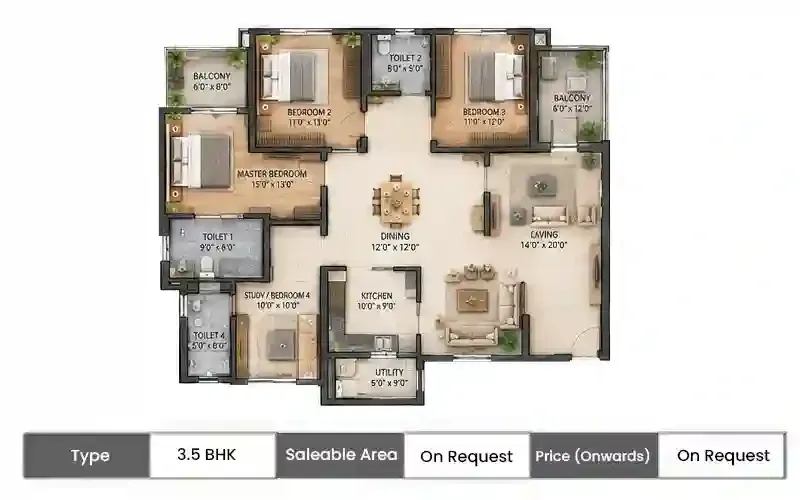 Infinium Altitude 3.5 BHK floor plan, sq ft saleable area